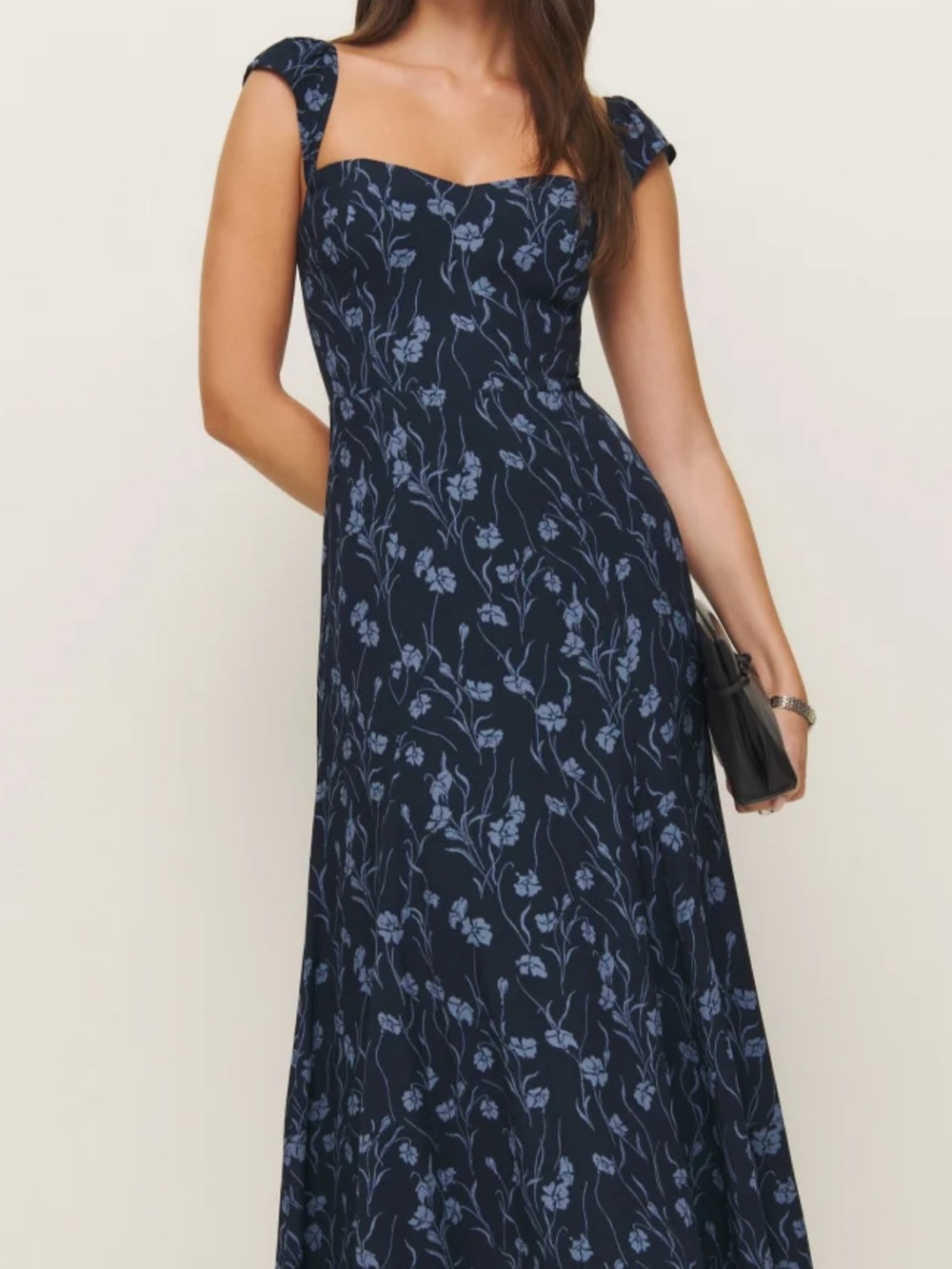 Reformation Navy Maxi Dress with Light Blue Floral Print